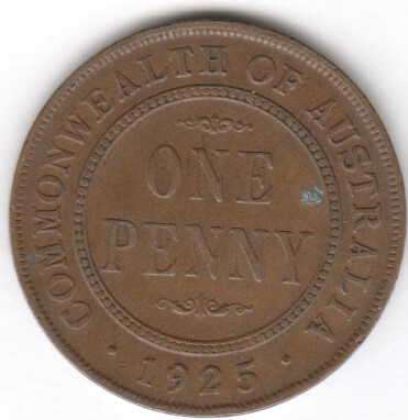 1925 Commonwealth of Australia 1 penny coin