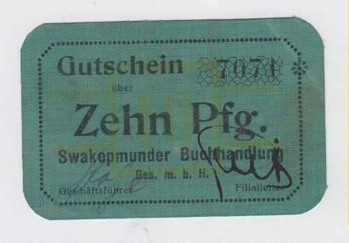 1916-1918 Token for 10 Pfennig (Zehn Pfg.) - Issued by Swakopmunder Buchhandlung