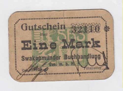 1916-1918 Token for Eine Mark (1 Mark) - Issued by Swakopmunder Buchhandlung