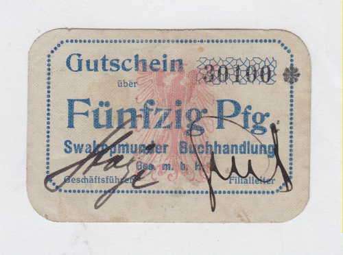 1916-1918 Fünfzig Pfg. (50 Pfennig) - South West Africa - Issued by Swakopmunder Buchhandlung