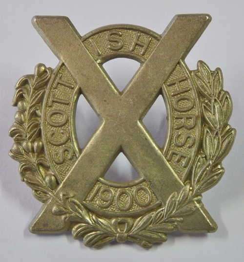 Great Britain Scottish Horse Slouch hat badge - White metal - Lugs