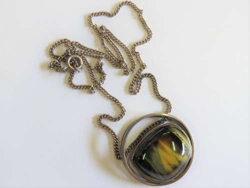 Sterling silver necklace with green tigers eye - 27cm