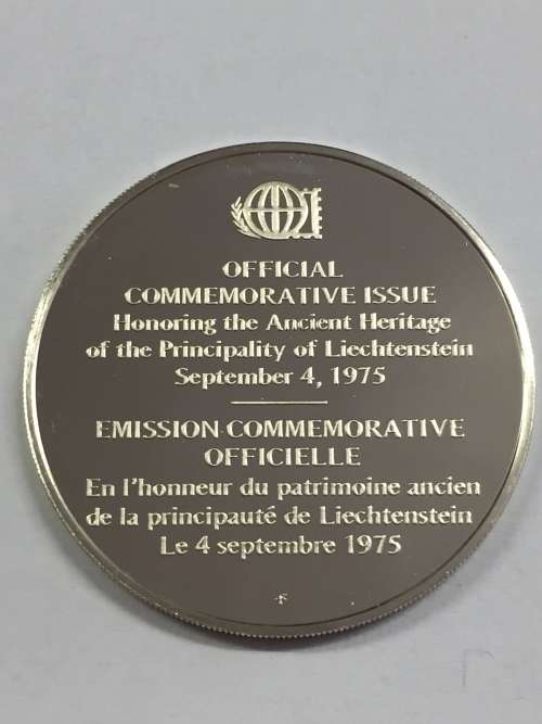 Proof sterling silver medallion honoring the Ancient heritage of Liechtenstein 1975
