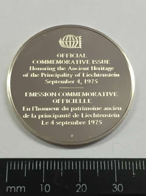 Proof sterling silver medallion honoring the Ancient heritage of Liechtenstein 1975