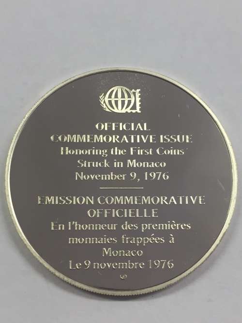Sterling silver proof medallion honoring the First Coins struck in Monaco