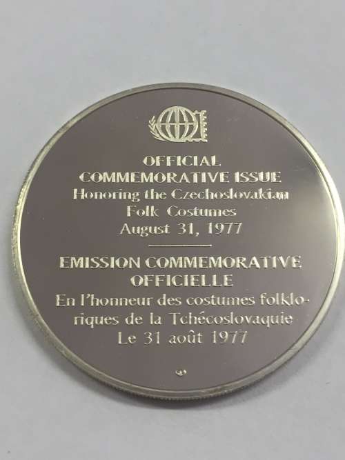 Sterling silver proof medallion honoring the Czechoslovakian folk costumes