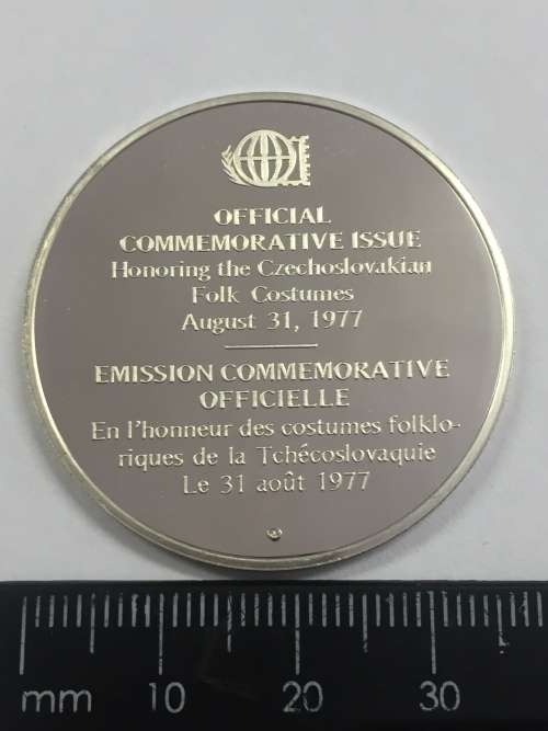 Sterling silver proof medallion honoring the Czechoslovakian folk costumes
