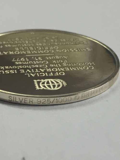 Sterling silver proof medallion honoring the Czechoslovakian folk costumes