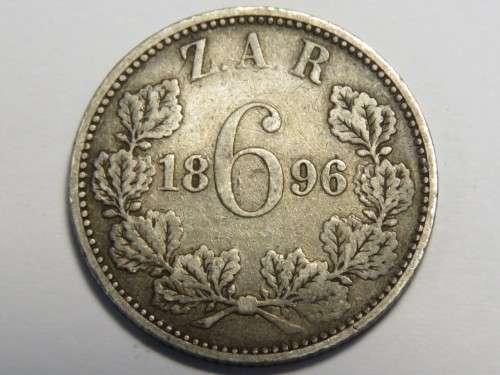 ZAR Kruger 1896 sixpence with toning - Better than fine