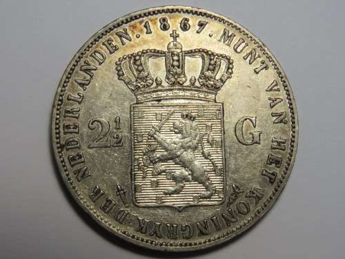 Netherlands Willem 3 silver 2 1/2 Gulden - AU - 1867