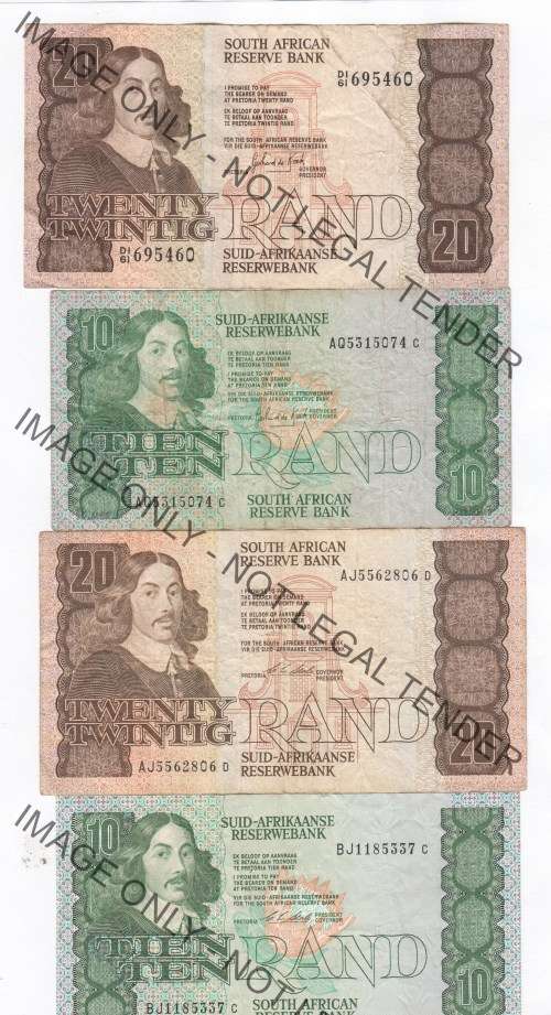 Pairs of De Kock & Stals R10 & R20 notes