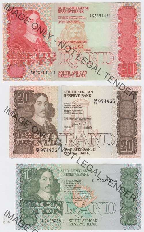 Gerhard de Kock R10, R20 & R50 notes - uncirculated
