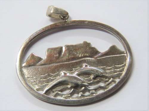 Big double dolphin pendant with Table Mountain by Stuart Benade