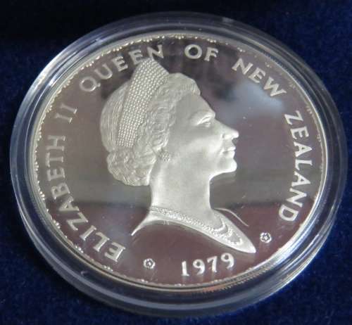 New Zealand 1979 proof silver dollar in box of issue