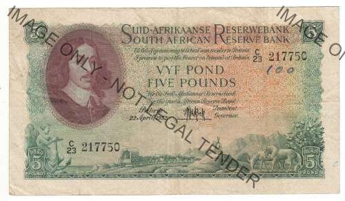 M.H. de Kock 2nd issue 1952 five pound note