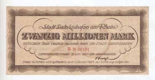 Germany 20 Millionen Mark - 1924 - Ludwigshafen