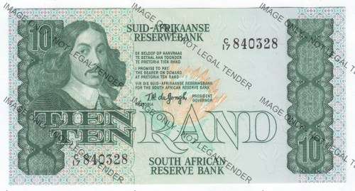 South Africa R10 note - TW de Jongh - UNC