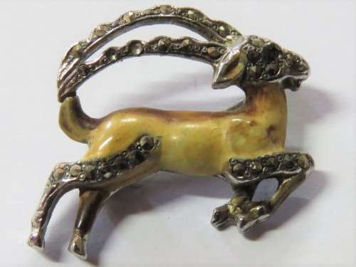Marcasite German Mountain goat with enamel work pendant