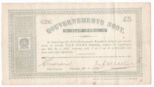 1900 Gouvernements Noot - Pretoria - Five Pound (Series A)