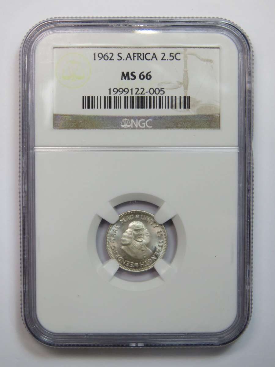 2 1/2 cent 1962 graded MS66 by NGC - Only 12589 minted