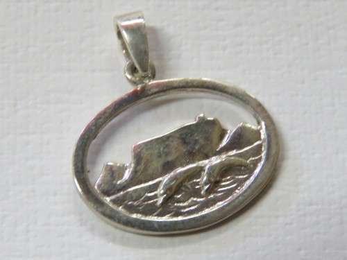 Small dolphin and Table Mountain silver pendant