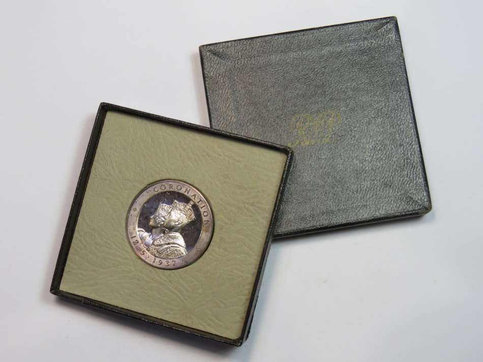 Proof Silver 1937 Coronation medal Nkana Northern Rhodesia in box