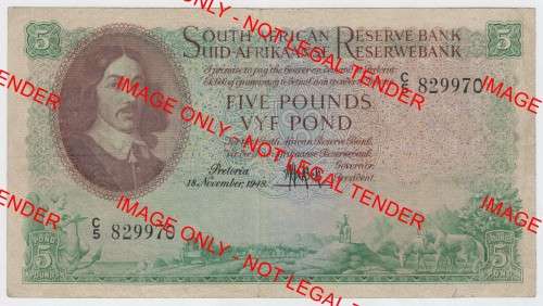 MH de Kock 1948 Five Pounds - VF