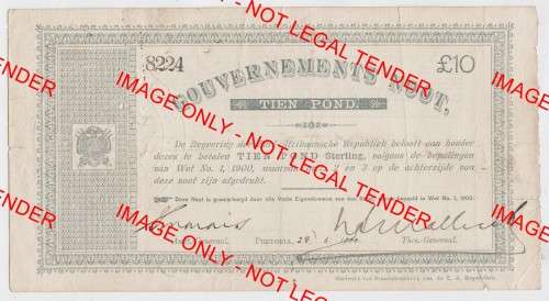 ZAR Pretoria Ten Pound note - Excellent with some small tears and 2 staple holes - Variety A