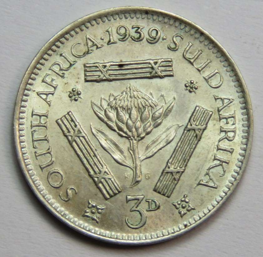 SA Union UNC 1939 tickey with mint lustre