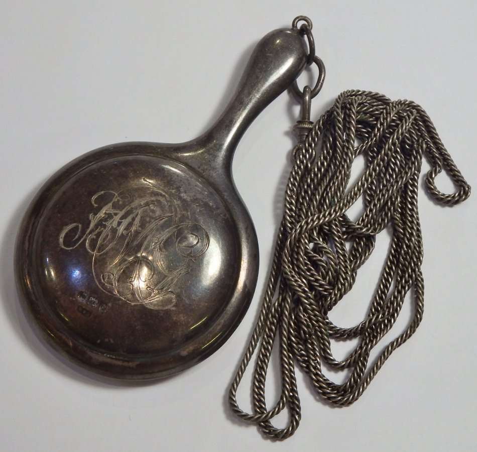 Hallmarked silver powder box with chain - Rarely seen