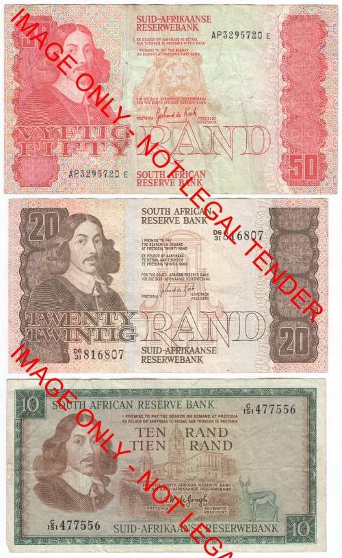 Lot of 6 old South Africa banknotes - R1 to R50