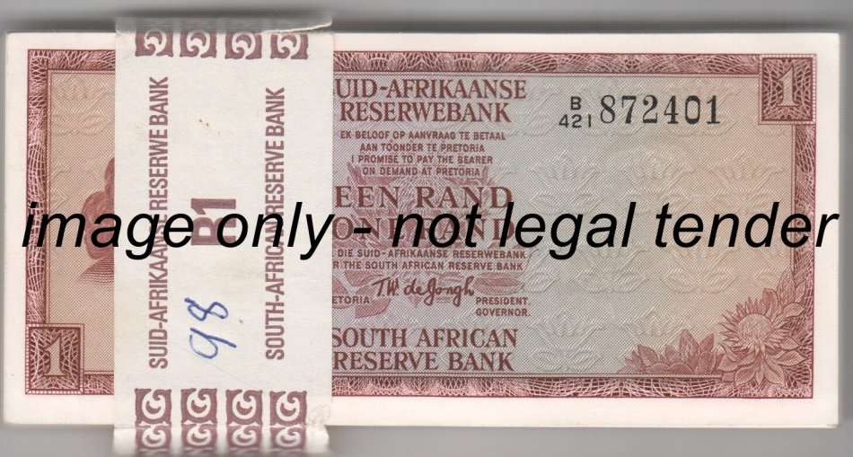 Tw de Jongh 3rd Issue Lot of 98 uncirculated R1 notes B421- with Reserve bank wrapper