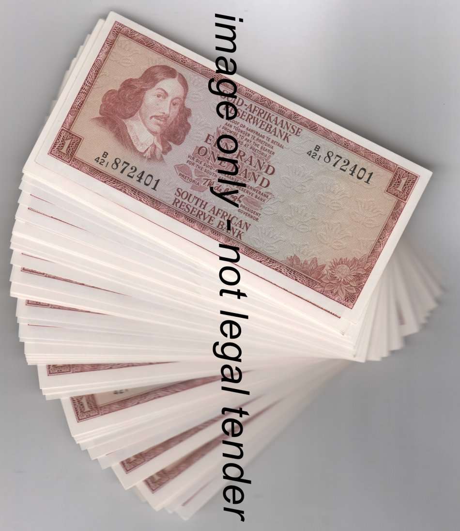 Tw de Jongh 3rd Issue Lot of 98 uncirculated R1 notes B421- with Reserve bank wrapper