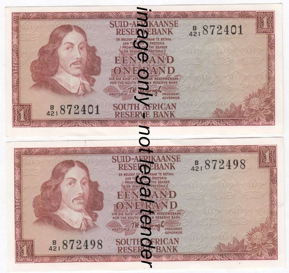 Tw de Jongh 3rd Issue Lot of 98 uncirculated R1 notes B421- with Reserve bank wrapper