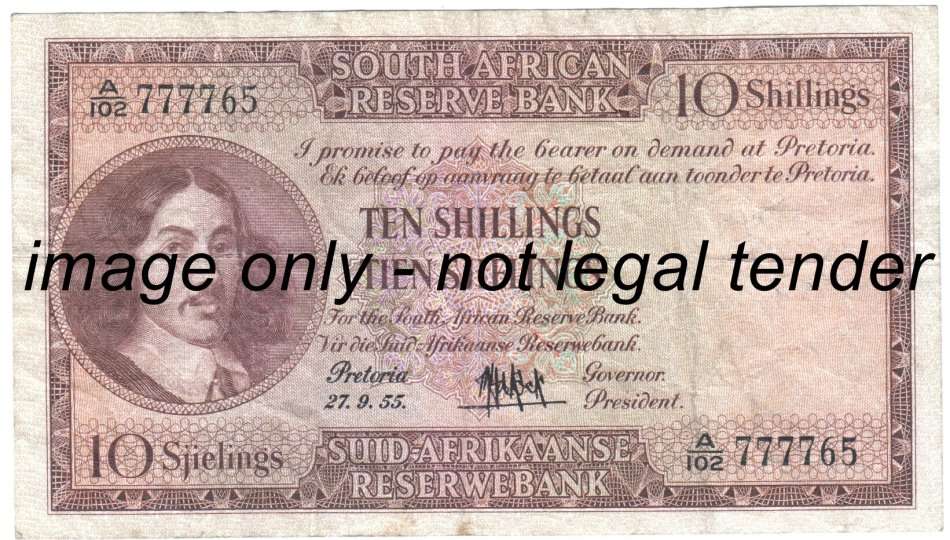 MH de Kock ten Shillings 1955 - nice number 777765