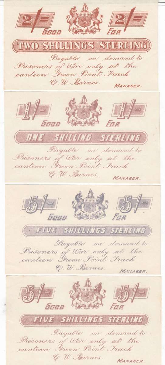 Set of 4 uncirculated Green Point Track tokens - Boer Prisoner Money