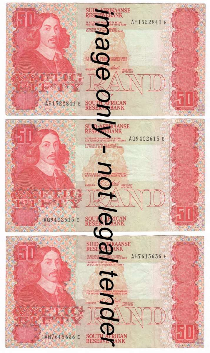 Lot of 3 x R50 banknotes - CL Stals AF, AG & AH