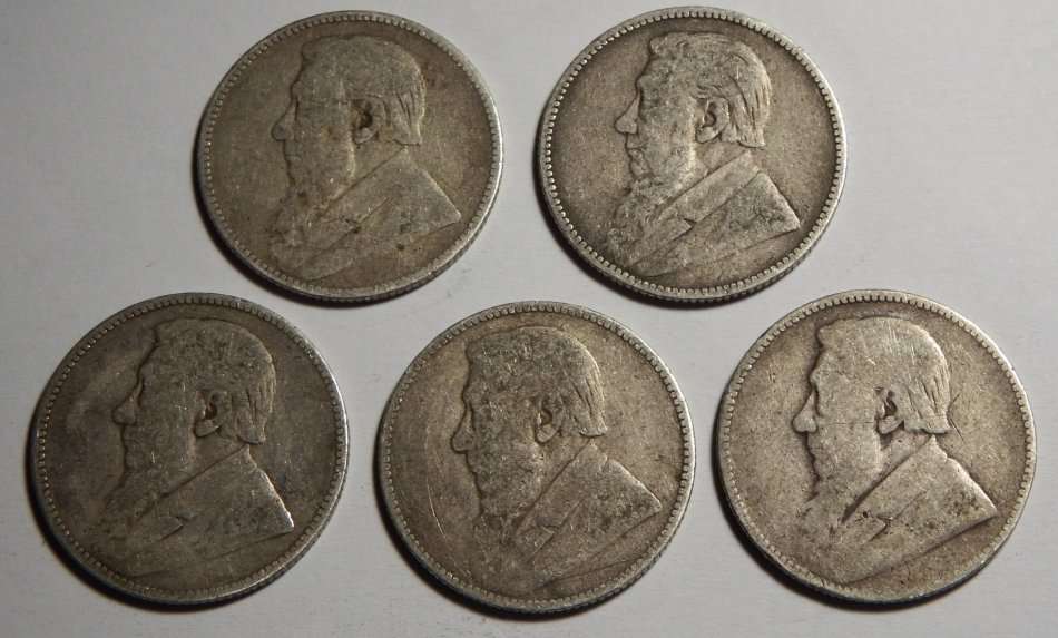 Set of ZAR Kruger 1 Shilling - 1892 to 1897 - No 1893 included