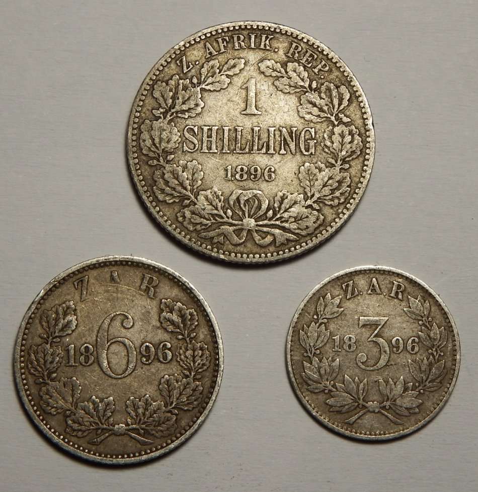 1896 ZAR Kruger 3 pence, 6 pence and 1 shilling