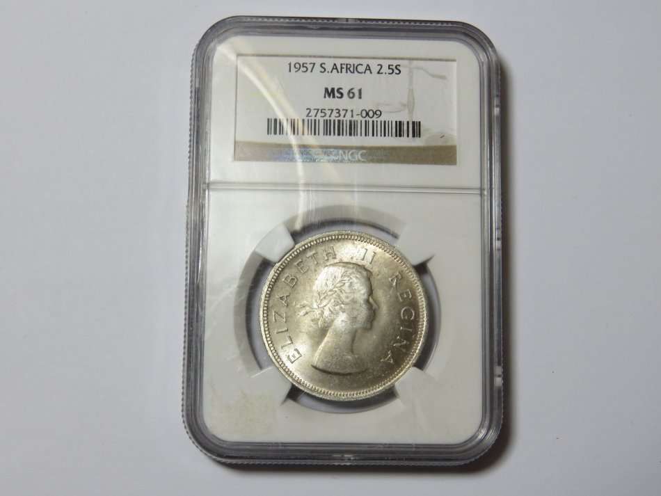South Africa 1957 Half Crown graded MS 61 by NGC