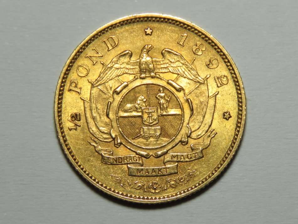 1892 ZAR double shaft halfpond - Mint lustre in AU condition with small rim nick at 3°clock obverse