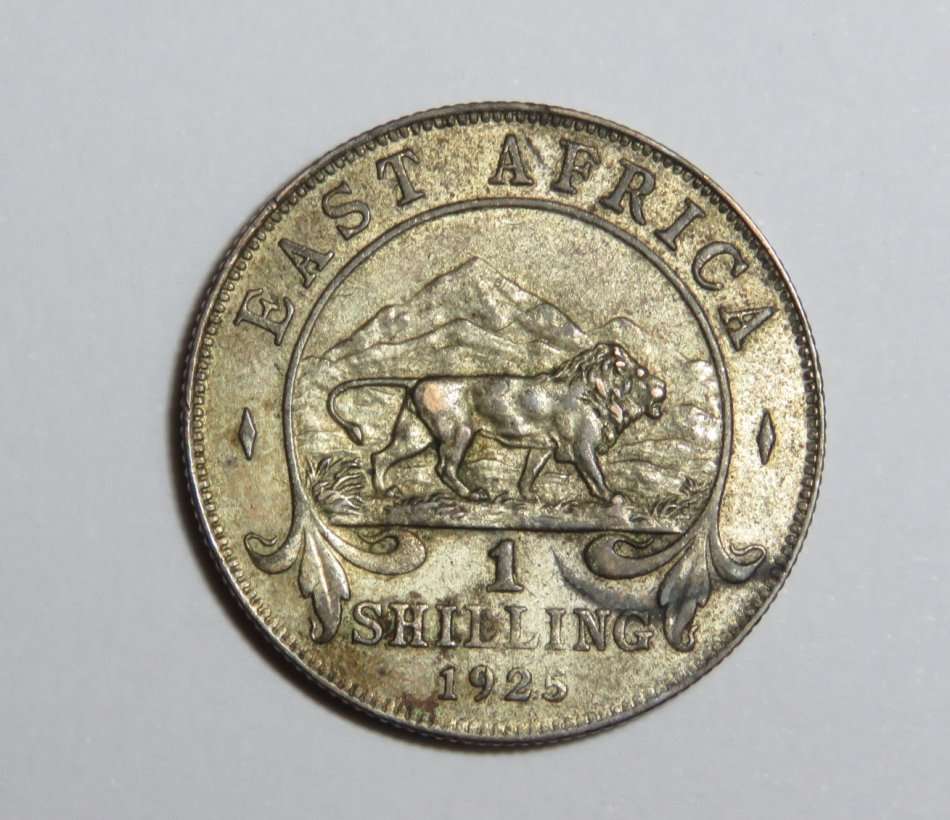 1925 East Africa shilling - Copper mark on lion's backside - XF