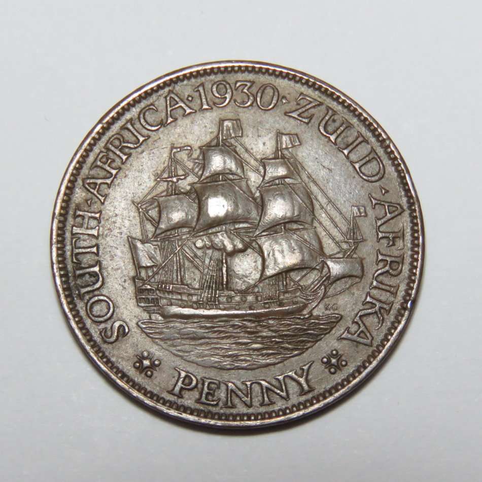 1930 SA Union one penny AU - ear struck through