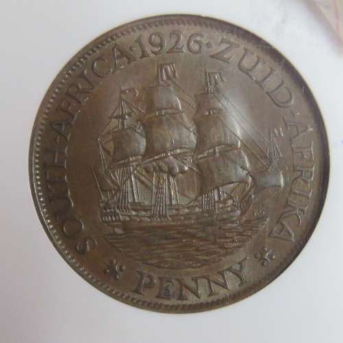 1926 SA Union penny graded AU 58 BN by NGC