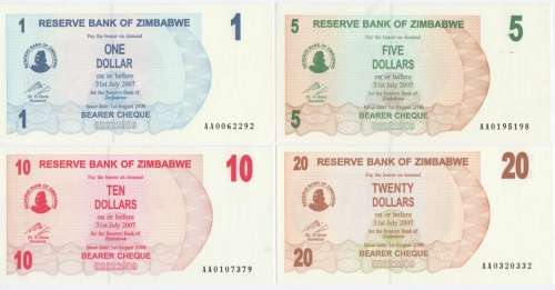 Zimbabwe set of 14 Bearer cheques - all uncirculated