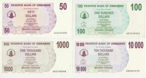 Zimbabwe set of 14 Bearer cheques - all uncirculated