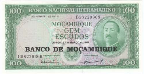 1967 Mozambique 100 Escudo uncirculated banknote