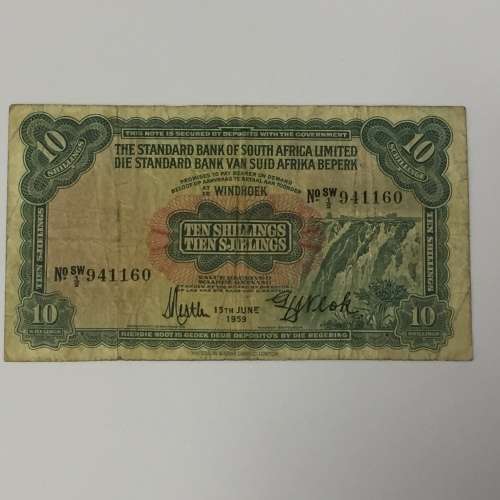 South West Africa Standard Bank 10 Shillings banknote - 15 June 1959