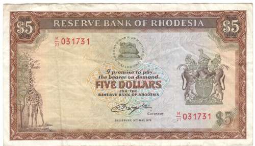 Rhodesia Five dollars 1979 - Salisbury - banknote