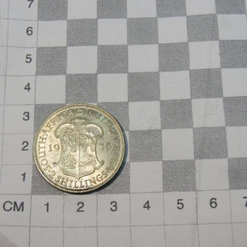 1935 South Africa two shillings - AU - Light scratches obverse